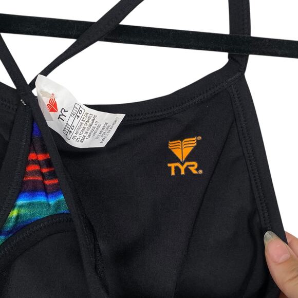 TYR Black Rainbow Static Diamond-Fit Durafast Elite One Piece Swimsuit SZ 1X - Picture 7 of 9